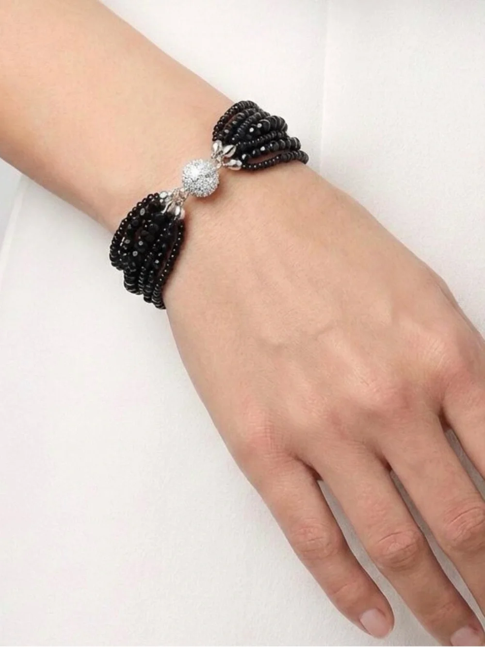NWT-Crystal bead bracelet with pave magnetic clasp